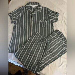 Nicole Miller Gray and White Striped Pajama Set